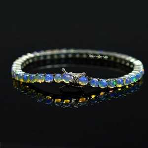 Pulsera Unisex con Ópalo Arcoíris Etíope Natural, Chapada en Plata, Claridad VVS, Cabujón Redondo, Estilo Romántico, Regalo - Product Image 1