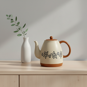 Tetera de Gres de Primera Calidad 3461043-1.0: Diseño Botánico con Impresión por Tampografía, Acabado Mate Suave - Product Image 5