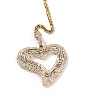Gold Plated 925 Silver Moissanite Heart Pendant Necklace with <b>Rope</b> <b>Chain</b> Micro Insert Hip Hop Charm Jewelry for Party Gift - Product Image 3