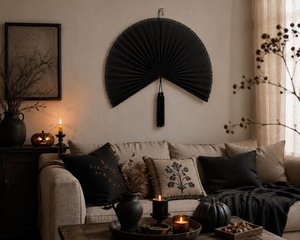 Handcrafted Bamboo <b>Wall</b> Hanging Fan Black Halloween <b>Decoration</b> <b>Large</b> Boho <b>Wall</b> Art for Living Room Bedroom and Party - Product Image 1