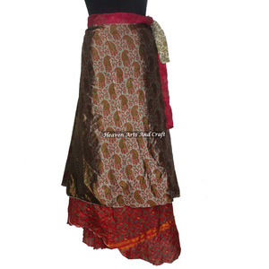 Falda Cruzada de Seda Vintage Talla Grande de Jaipur, India, Estilo Boho, Multicolor, para Verano, Cómoda, Estilo Hippie - Product Image 4