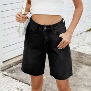 Women's Washed Straight Casual Denim Shorts Streetwear Style <b>Patchwork</b> Pattern Short Jeans Pants for Girls and Ladies - Product Image 4