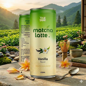 Venta al por mayor, marca privada, lata de aluminio de 250 ml, 8 Brix, con sabor, sin azúcar, certificado HALAL, 100% Matcha Latte puro, helado adelgazante, 24 unidades - Product Image 2