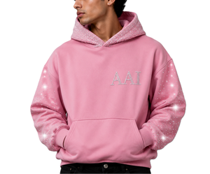 Sudadera con Capucha de Lujo con Logotipo de Diamantes de Imitación, Estilo Urbano, Oversize, de Algodón Pesado y Poliéster, Manga Larga, Rosa Brillante, para Hombre y Mujer, OEM/ODM - Product Image 1