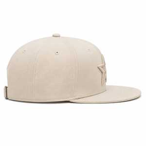 Beige 3D Embroidered Star 5 Panel <b>Snap</b> back <b>Cap</b> Flat Brim Acrylic Woven Label Custom Logo Street wear Hat - Product Image 3