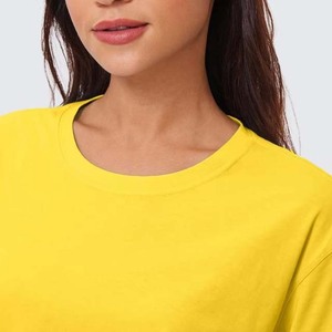 Women's Yellow Crop Top Short Sleeve O-Neck Loose Fit Casual Jersey T-Shirt Spring Summer Breathable 100% Cotton - Product Image 4