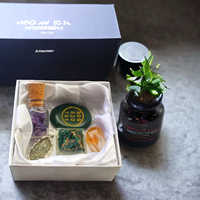 Neuer Artikel Großhandel Reichhaltigkeit & Wohlstand Chakra Achat Edelstein-Set Pyrit-Anhänger Citrin-Wurzeln Grüner Jade Liebevoll Geschnitzte Geschenkbox