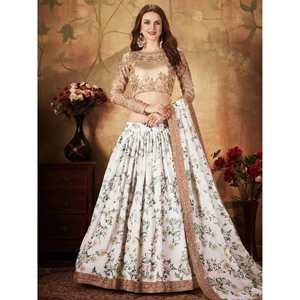 Glamour Blanc Floral Imprimé Organza Femmes Lehenga Choli pour Sangeet Wear - Product Image 6