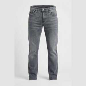Jean en denim délavé coupe droite pour homme, coupe slim, taille mi-haute, en coton, style décontracté automne - Product Image 1