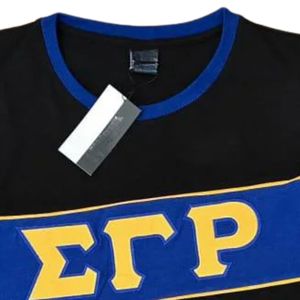 เสื้อเจอร์ซีย์สีดำ Sigma Gamma Rho SGRho 22 สีน้ำเงินทอง เสื้อผ้ากรีกพรีเมียม เสื้อยืดผู้หญิง/ผู้ชาย - Product Image 5