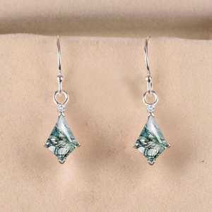 Pendientes de Plata de Ley 925 con Ágata Musgosa Natural en Forma de Cometa, Estilo Vintage, con Gema de Corte Cometa, Pendientes de Piedras Preciosas Naturales para Novia - Product Image 1