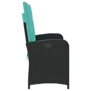 Banc de jardin inclinable en rotin PE noir 2 places, bancs de patio - Product Image 4