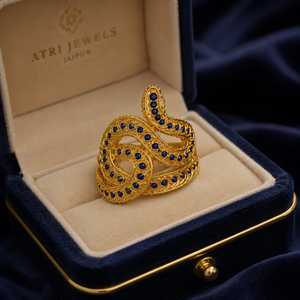 Bague Serpent Vintage en Argent Sterling 925 avec Zirconium Bleu, Plaqué Or 18K, Motif Filigrane Intriqué, Unisexe - Product Image 1