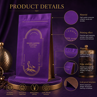 Sachet refermable à fond plat avec logo personnalisé, violet mat, 8 soudures latérales, en plastique de qualité alimentaire pour thé, café, collations