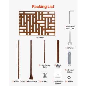 Schermo per la privacy da esterno 119,4 cm L x 193,5 cm A, divisorio autoportante a 3 pannelli, schermo decorativo da giardino in metallo tagliato al laser - Product Image 6