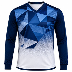Wholesale Plus Size Adult Soccer Clothing Range Long Sleeve Jersey for Men with V-<b>neck</b> Design and Team Number Printing - Product Image 1