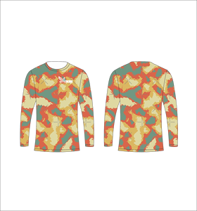 T-shirt à manches longues personnalisé orange multicolore camouflage, tissu respirant, performance athlétique, entraînement sportif, haut de sport, fitness - Product Image 1