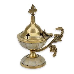 Ventes Premium Brûleur Pastille Fourniture En Vrac En Laiton Brûleur D'encens Religieux Nacre Fini Cadeaux Encensoir De Noël - Product Image 1