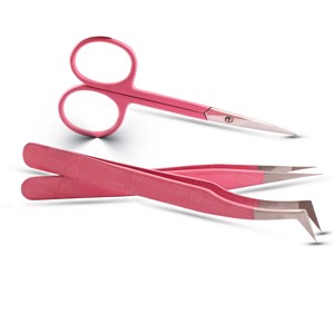 Pinzas de Precisión para Extensión de Pestañas de Acero Inoxidable y Espejo con Mango Rosa, Herramienta de Belleza de Acción Suave - Product Image 5