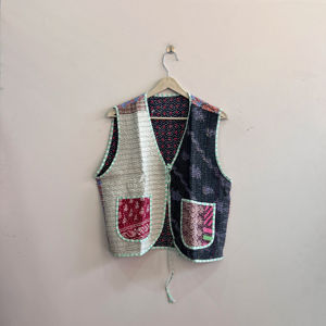 Chaleco de Algodón Kantha para Mujer, Chaleco Corto de Verano, Chaqueta Hecha a Mano con Trabajo de Hilo - Product Image 1
