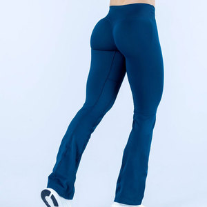 Customized High Quality Yoga Wear Flared <b>Leggings</b> Elastic Waist Solid Color Quick Dry <b>Scrunch</b> <b>Butt</b> Hip Lifting Workout Tights - Product Image 6