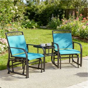 Set da Giardino con Sedia a Dondolo Blu e Tavolino, 2 Sedie per Uso in Terrazza - Product Image 1