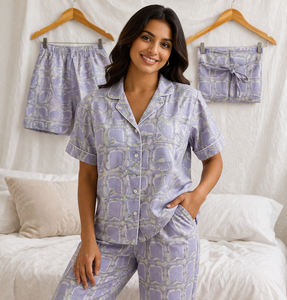 Conjunto de Shorts de Algodón con Estampado Floral Premium para Mujer, Camiseta de Manga Corta con Cuello en V, Ropa de Dormir, Ropa de Estar por Casa con Bolsillos - Product Image 5