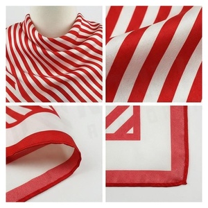 NORTH APPROACH Square Silk <b>Scarf</b> <b>Red</b> White Striped Elegant Multi-Functional Fashion Accessory All Seasons Unisex - Product Image 4