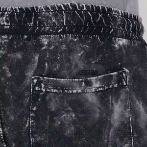 Shorts en toile délavée pour hommes, taille haute élastique, coupe confortable, décontracté, été, athlétique, loungewear, streetwear - Product Image 5
