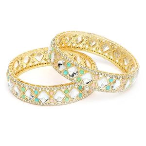 Elegant Gold Plated Alloy Women's Classic Geometric Zircon Bangle Set Wedding Jewelry <b>Gift</b> Third Party Certified Fashion Bangles - Product Image 3