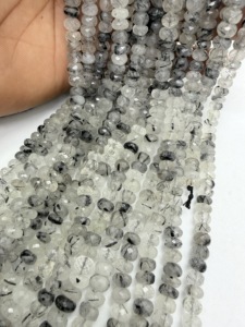 Perles Rondelles Facettées en Quartz Rutile Noir Naturel, Fil de 16 Pouces, Fournitures de Fabrication de Bijoux en Pierres Précieuses, Vente en Gros - Product Image 3