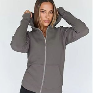 เสื้อฮู้ดซิปผู้หญิงคุณภาพสูง ผ้าฟลีซทรงโอเวอร์ไซส์ ป้องกันขนร่วง ระบายอากาศได้ดี โลโก้ด้านหน้า ผ้าฝ้าย 100% สกรีนลายตามสั่ง - Product Image 1