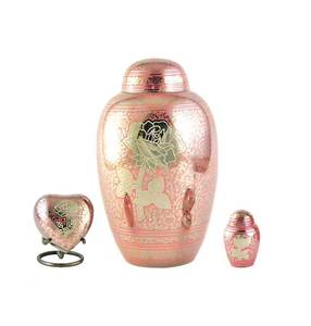 Ensemble d'urnes en laiton gaufré motif rose, vase rond décoratif en métal, objet d'art de collection - Product Image 1
