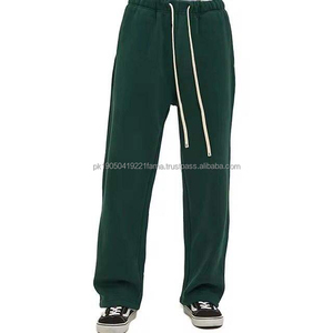 Custom Embroidery Lightweight Stacked Flare Vintage High Street Canvas <b>Fleece</b> Straight Leg High Waist Men's <b>Trousers</b> - Product Image 4
