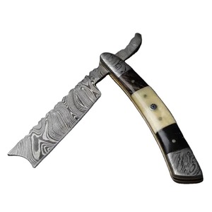 Artisan Damascus Steel Straight Razor Carved Camel <b>Bone</b> <b>Handle</b> Vintage Folding Shaving <b>Knife</b> Manual Shaver Barber Tool - Product Image 5