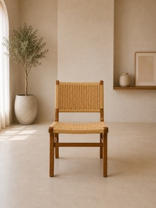 Chaise de jardin en rotin de style scandinave avec structure en bois et pieds coniques, mobilier d'extérieur, design durable, modèle CHA74 - Product Image 2