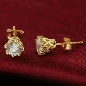 Pendientes de Plata de Ley 925 con Baño de Oro de 14K y Moissanita, Corte Brillante Redondo, Color D, VVS1, Estilo Diamante, Joyería de Lujo para Mujer - Product Image 2