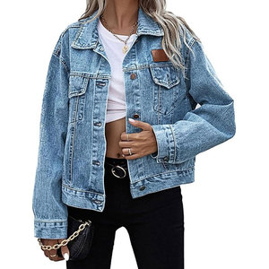 Chaquetas de mezclilla 100% algodón para mujer, estilo casual, color sólido, con bolsillos, chaqueta delgada para mujer, ropa de alta calidad, chaqueta de mezclilla. - Product Image 1