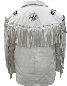 Men’s Western White Fringe Leather Jacket Retro Cowboy Tassel <b>Coat</b> with Braided <b>Stitch</b> Design Wholesale Manufacturer - Product Image 6