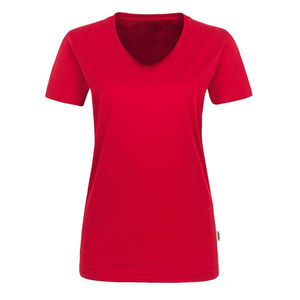 T-shirt décontracté à manches courtes pour femme, rose clair, col en V, tricoté, écologique, anti-boulochage, respirant, en coton compressé, pour l'été - Product Image 5