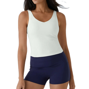 Débardeur court blanc en dentelle pour femme, col rond, sans manches, couleur unie, tricoté en Spandex et Polyester, respirant, idéal pour le sport, l'entraînement et le yoga - Product Image 1
