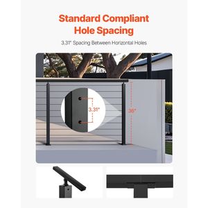 1-Pack 36x1x2 pouces en acier inoxydable câble garde-corps poteau pré-percé piquets support de montage niveau pont poteaux d'escalier noir - Product Image 4