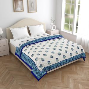 Couette/Razai léger tout-saison en coton pur 400 TC imprimé Jaipuri pour lit simple |   Design floral traditionnel |   Maison 85x55 pouces - Product Image 1