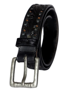 Custom Made Premium Quality Western Cow Leather <b>Beaded</b> Belt With Hand Tooled Floral Design Manufacturer - Product Image 4