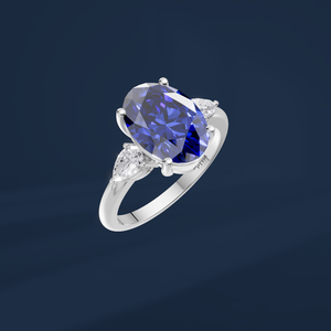 Women's Classic Oval Cut Lab Created Diamond Engagement <b>Ring</b> PT950 Platinum IGI Certified <b>Blue</b> Sapphire Center Stone - Product Image 1