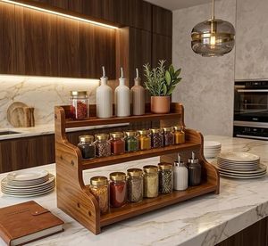 3 Tier Bamboo Spice <b>Rack</b> Expandable Organizer Foldable <b>Bottles</b> Holder for Kitchen Cabinet Countertop - Product Image 5