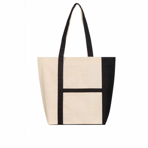 Eco-World Bags Fashion Minimalist <b>Canvas</b> Tote Bag 7 Inch Black Beige Panelled Design Open Top Letter Pattern Cotton Lining West - Product Image 2