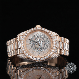 Montre automatique de luxe en acier inoxydable avec cadran en verre, chiffres romains, incrustation de diamants, ton or rose, moissanite VVS1, quartz, 10 mm, style habillé - Product Image 1
