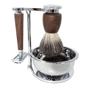 Nouvel ensemble de rasage en acier inoxydable pour homme, kit de rasage de barbe avec rasoir à double tranchant, brosse à barbe en poils de blaireau, coffret cadeau personnalisable pour la fête des pères - Product Image 4