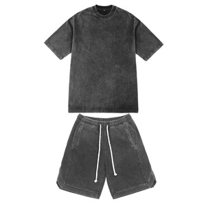Acid Wash Clothing Manufacturers Summer Short Set Print logo Oversize t Shirts Casual Embroidery Shorts <b>Tracksuit</b>,tshirt - Product Image 2